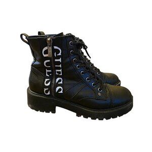 GUESS Women's Logo Combat Boots Black Size 7 M Chunky Y2k Bratz Spice Girls